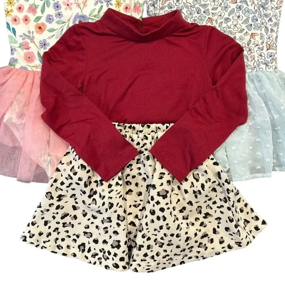 Bailey’s Blossoms Mock Neck Leotard & Leopard Skirt Set Toddler Girl 2T